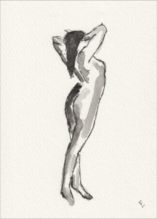 Signed Figurative Female Painting In Watercolour And Ink, Contemporary Wall Art