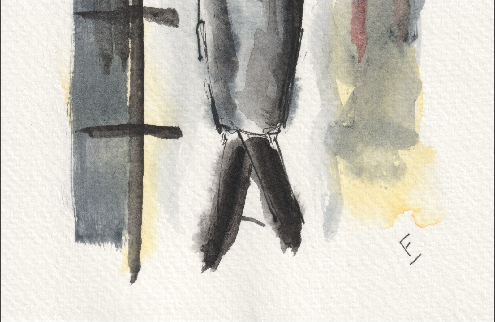 Presented in an elegant, upright posture, this original wash and ink piece explores physical presence through a centred, statuesque silhouette.