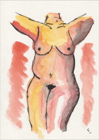 Figurative Painting Of A Female In Watercolour And Ink, Original Signed Wall Art