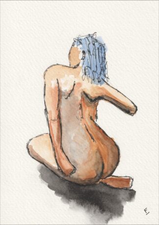 Signed Figurative Female Painting In Watercolour And Ink, Contemporary Wall Art