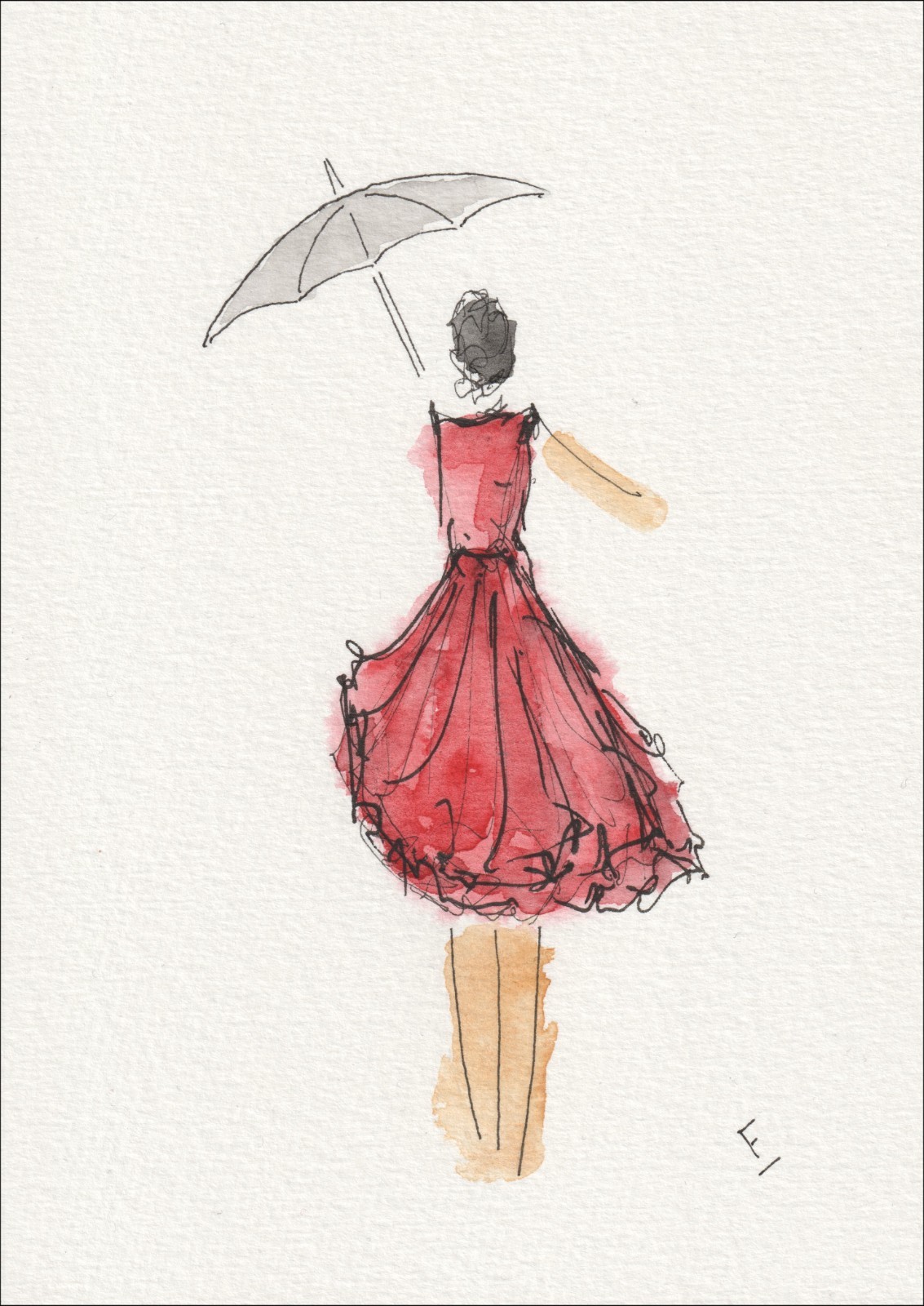 Female Wall Art, Figurative Minimalist Painting Of A Woman With Umbrella