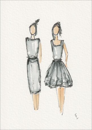 Presented as a mirrored, dual-figure study, this original wash and ink piece investigates structural form through two upright, side-by-side silhouettes.
