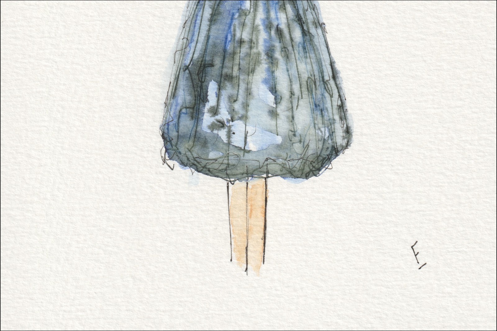 Presented in a graceful, three-quarter orientation, this original wash and ink piece investigates physical poise through a single, upright silhouette.