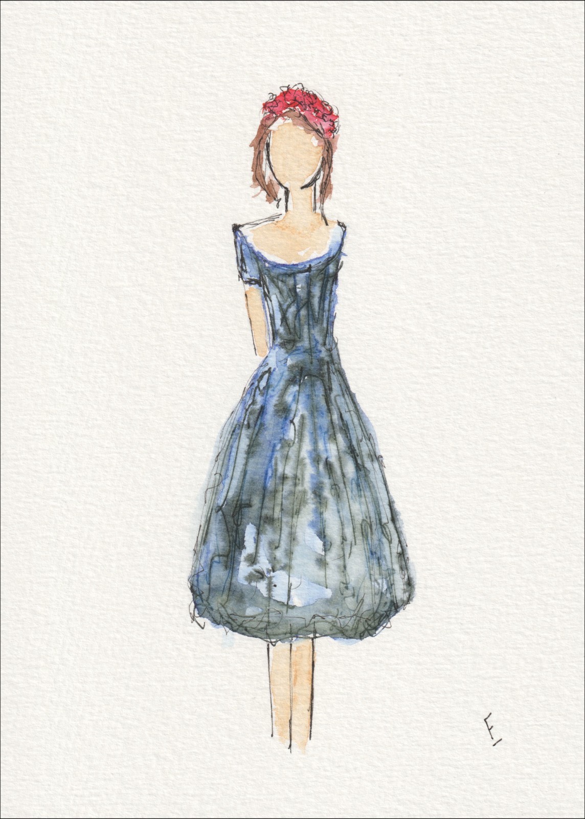 Presented in a graceful, three-quarter orientation, this original wash and ink piece investigates physical poise through a single, upright silhouette.