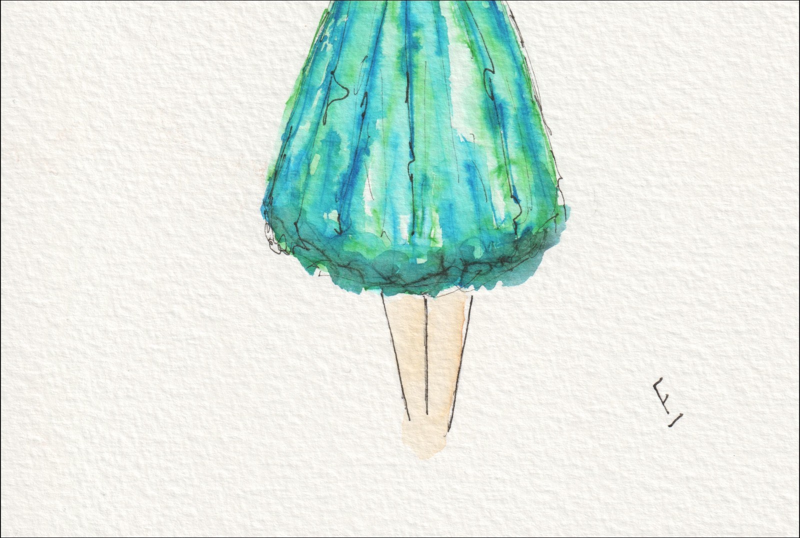Presented in a poised, symmetrical alignment, this original wash and ink piece investigates physical elegance through a single, upright silhouette.