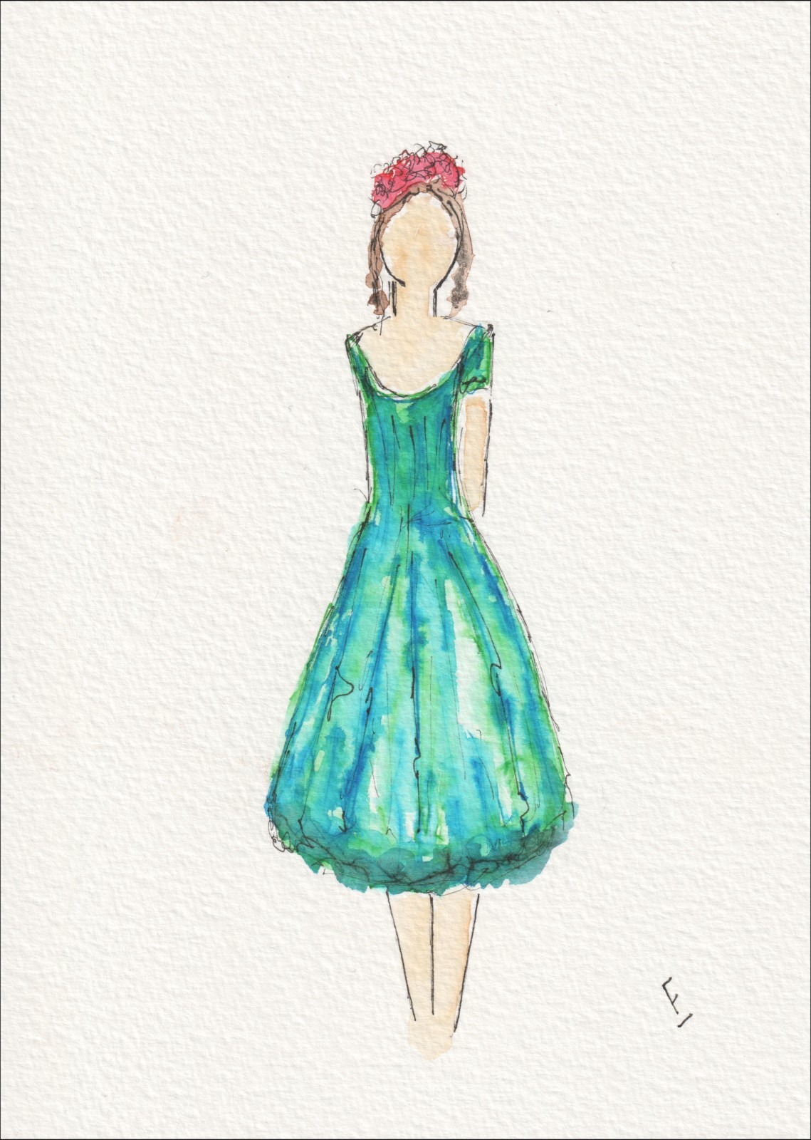 Presented in a poised, symmetrical alignment, this original wash and ink piece investigates physical elegance through a single, upright silhouette.