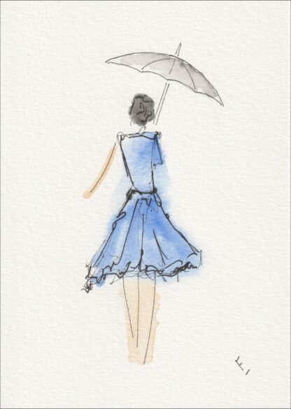 Female Wall Art, Figurative Minimalist Painting Of A Woman With Umbrella