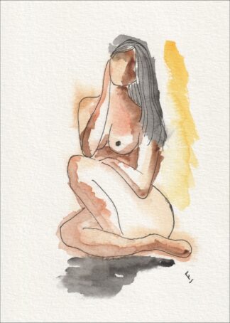 Original Signed Figurative Watercolour Painting Of A Nude Female Wall Art