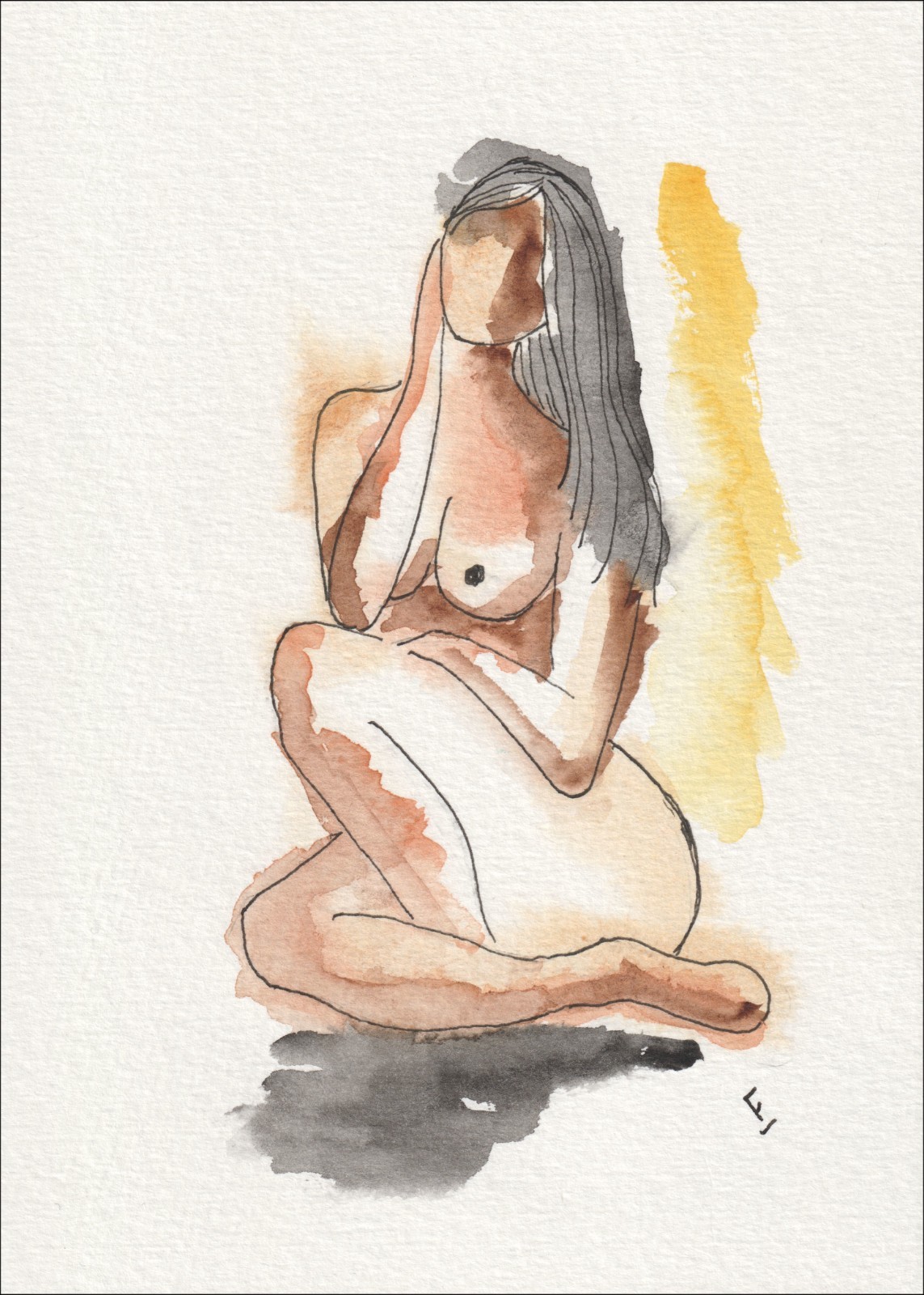 Original Signed Figurative Watercolour Painting Of A Nude Female Wall Art
