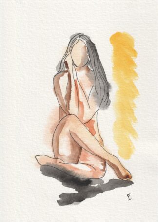 Original Signed Figurative Watercolour Painting Of A Nude Female Wall Art