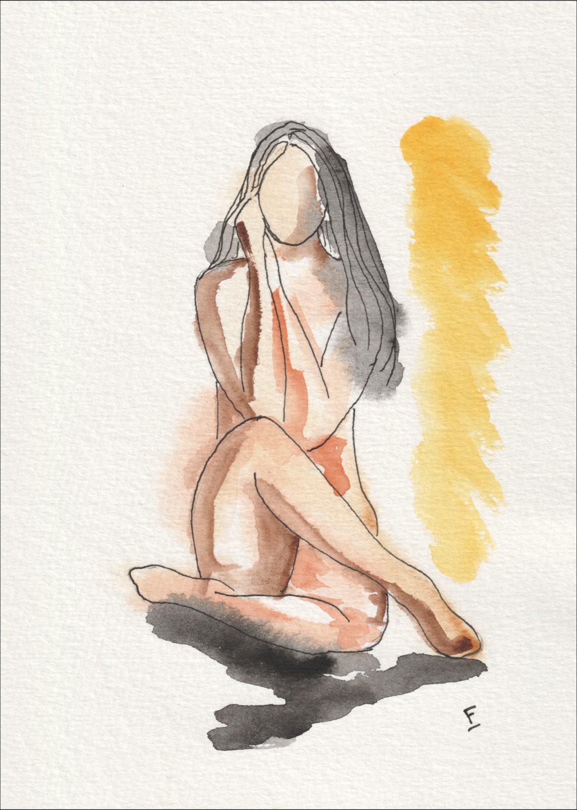 Original Signed Figurative Watercolour Painting Of A Nude Female Wall Art