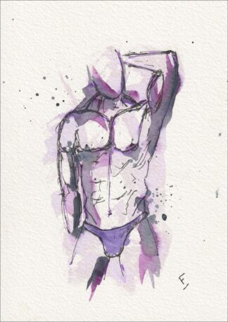 Male Figure Painting, Watercolour And Ink, Original Signed Abstract Wall Art