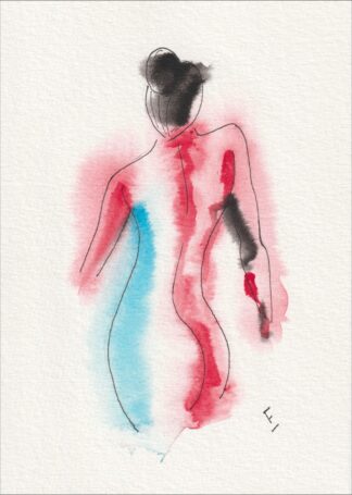 Captured from a clear, rear-facing orientation, this original wash and ink piece investigates linear alignment through a singular, standalone silhouette.
