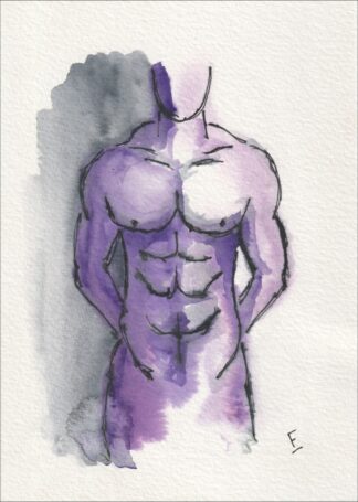 Presented in a direct, front-facing perspective, this original wash and ink piece examines anatomical geometry through a mid-length torso.