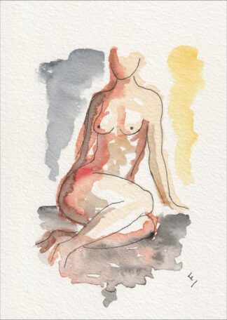 Original Signed Figurative Watercolour Painting Of A Nude Female Wall Art