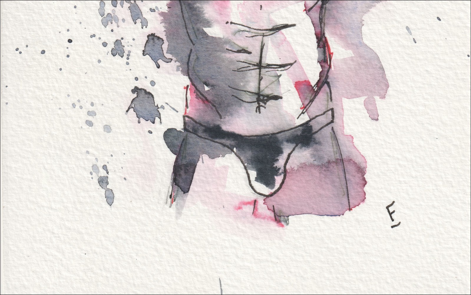 Male Figure Painting, Watercolour And Ink, Original Signed Abstract Wall Art - Image 3