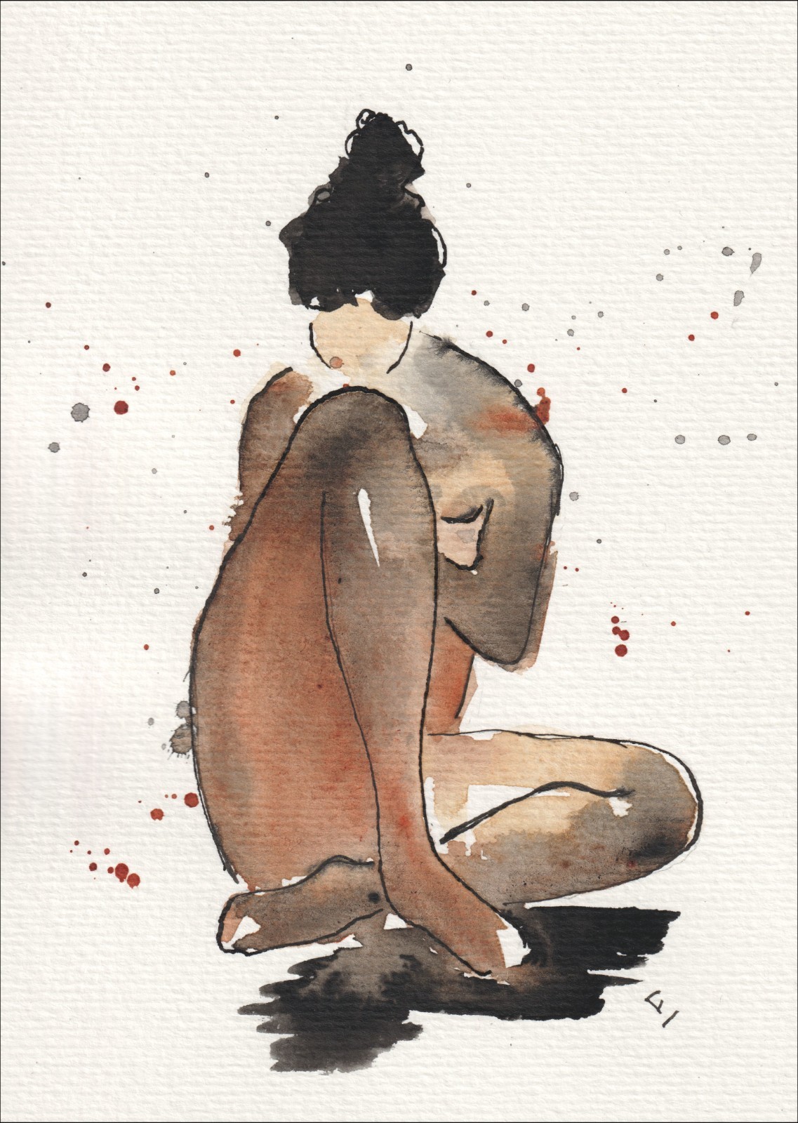 Female Figure Painting In Watercolour And Ink, Signed Original Feminine Wall Art