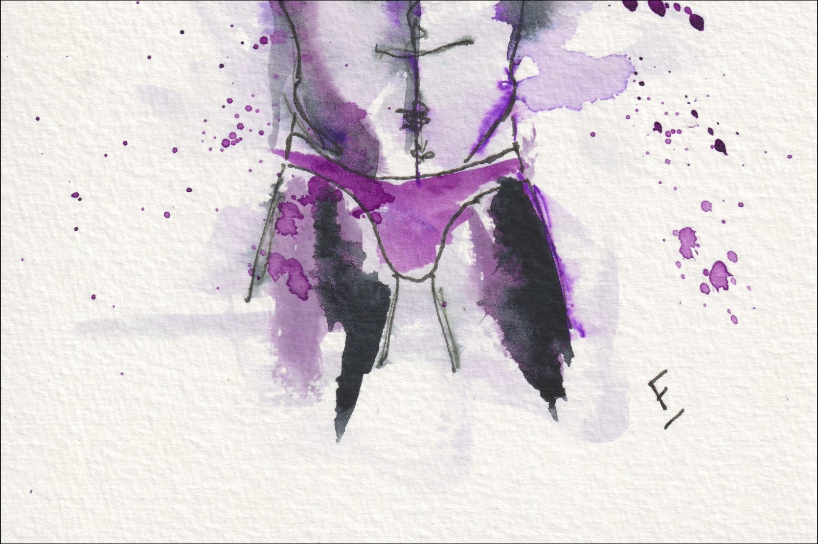 Figurative Male Painting, Watercolour And Ink, Original Signed Abstract Wall Art - Image 3