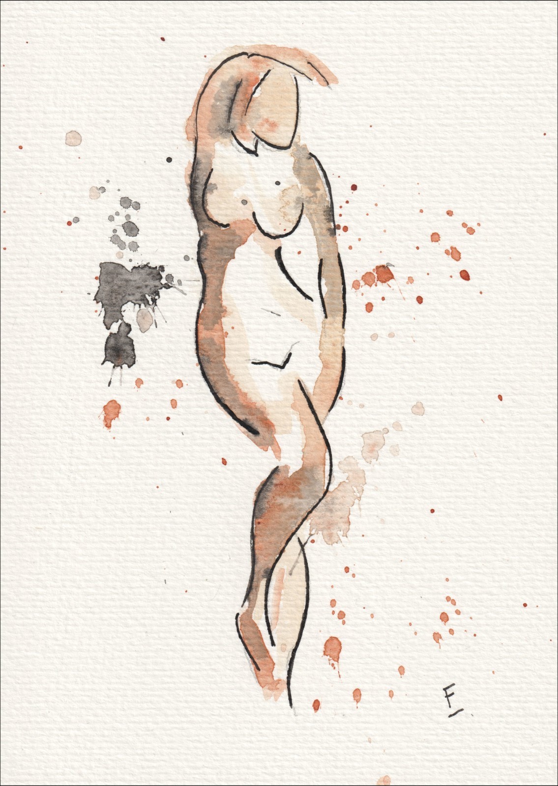 Figurative Female Painting In Watercolour And Ink, Original Feminine Wall Art