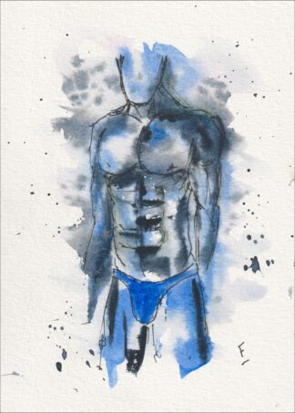 Painting Of A Male Figure In Watercolour And Ink, Original Signed Wall Art