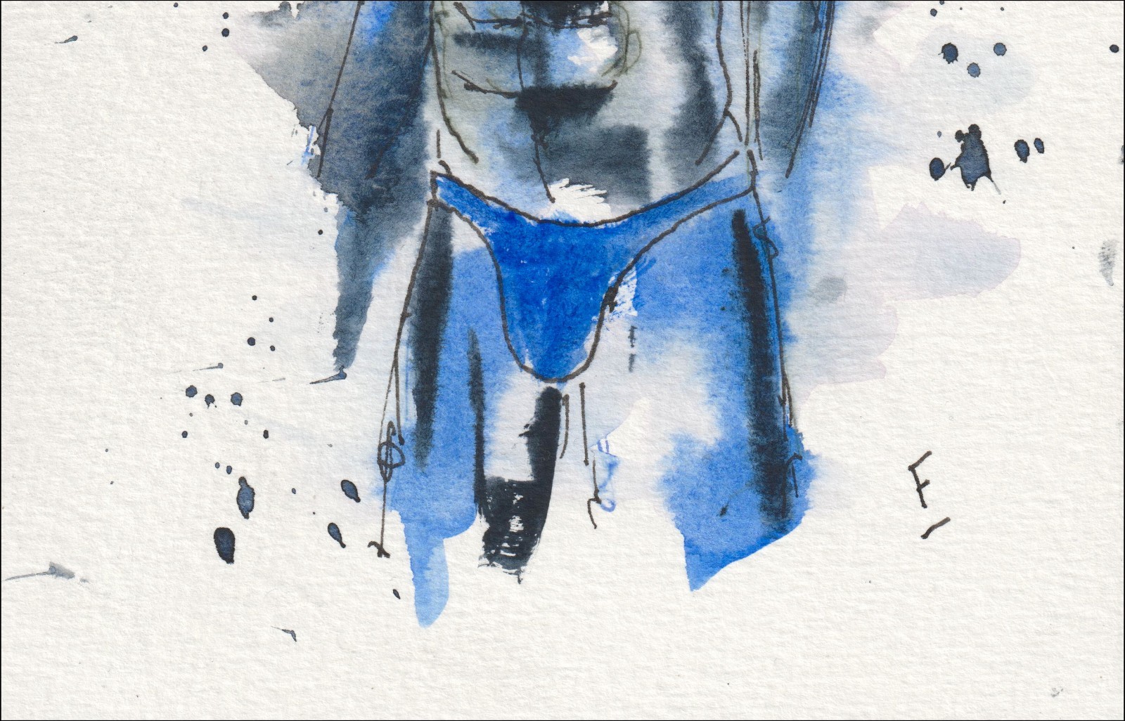Painting Of A Male Figure In Watercolour And Ink, Original Signed Wall Art - Image 3