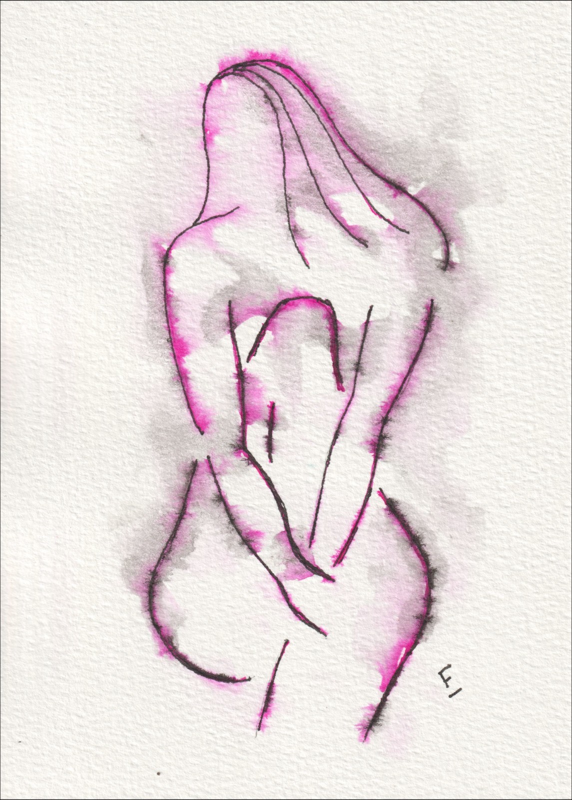 Figurative Abstract Female Painting In Watercolour And Ink Contemporary Wall Art