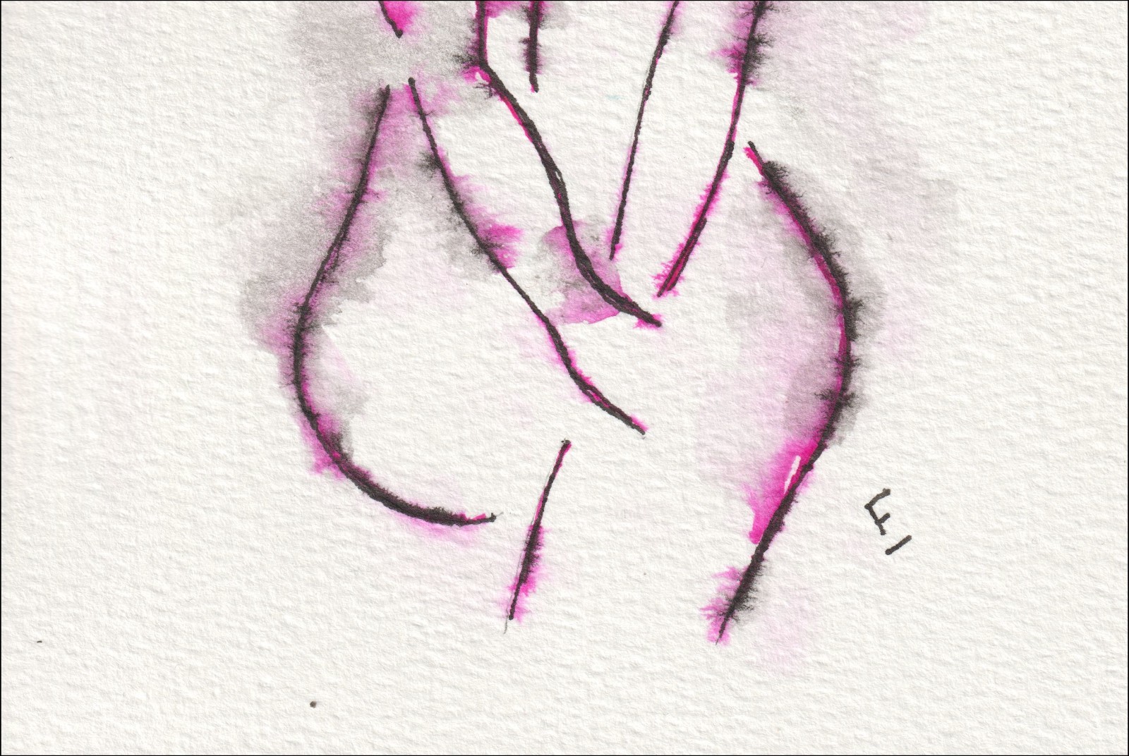 Figurative Abstract Female Painting In Watercolour And Ink Contemporary Wall Art - Image 3