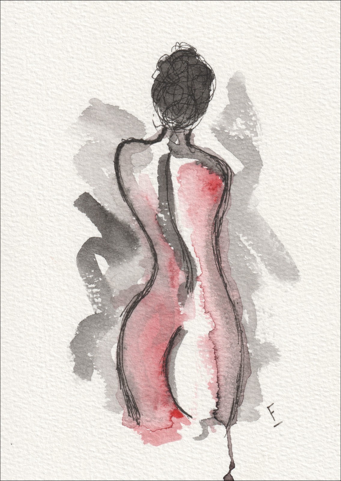 Female Figure Painting, Original Watercolour And Ink Feminine Abstract Wall Art
