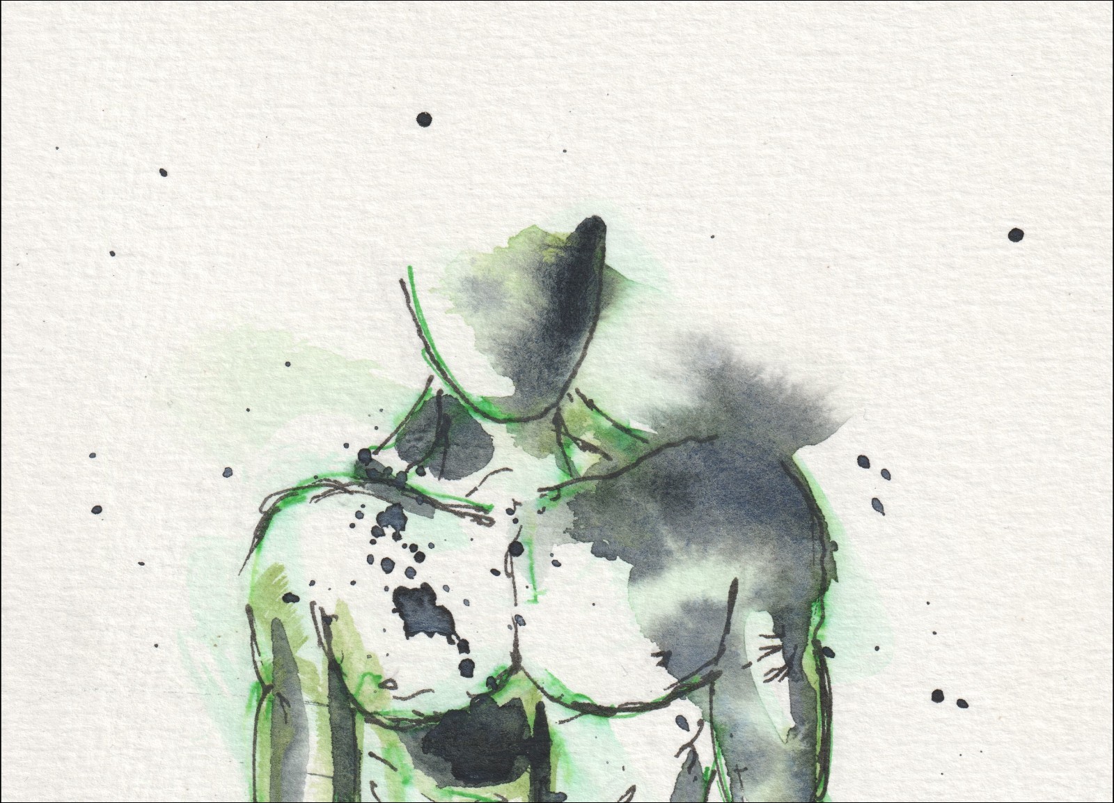 Male Figurative Painting In Watercolour And Ink, Original Signed Wall Art Sketch - Image 2