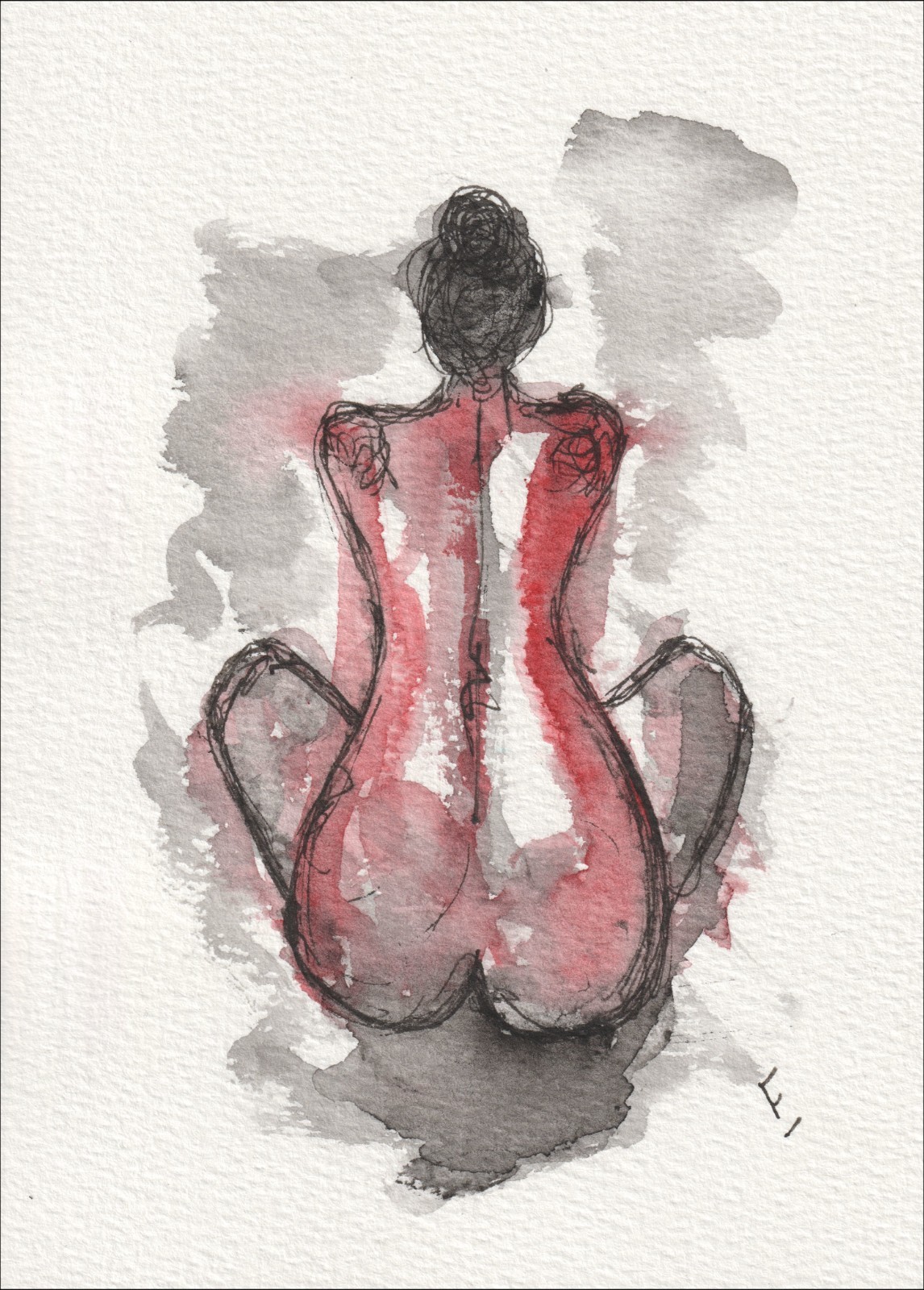 Original Figure Painting Of A Woman In Watercolour And Ink, Abstract Wall Art