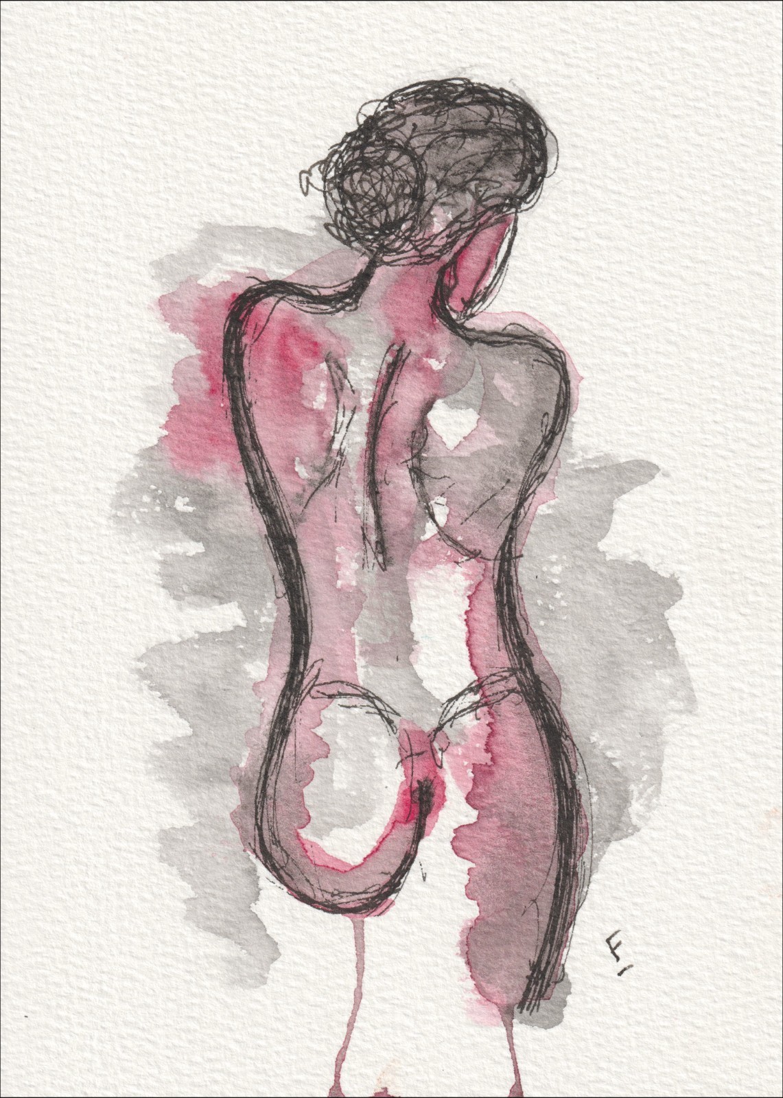 Original Signed Figurative Watercolour Painting Of A Nude Female, Feminine Art