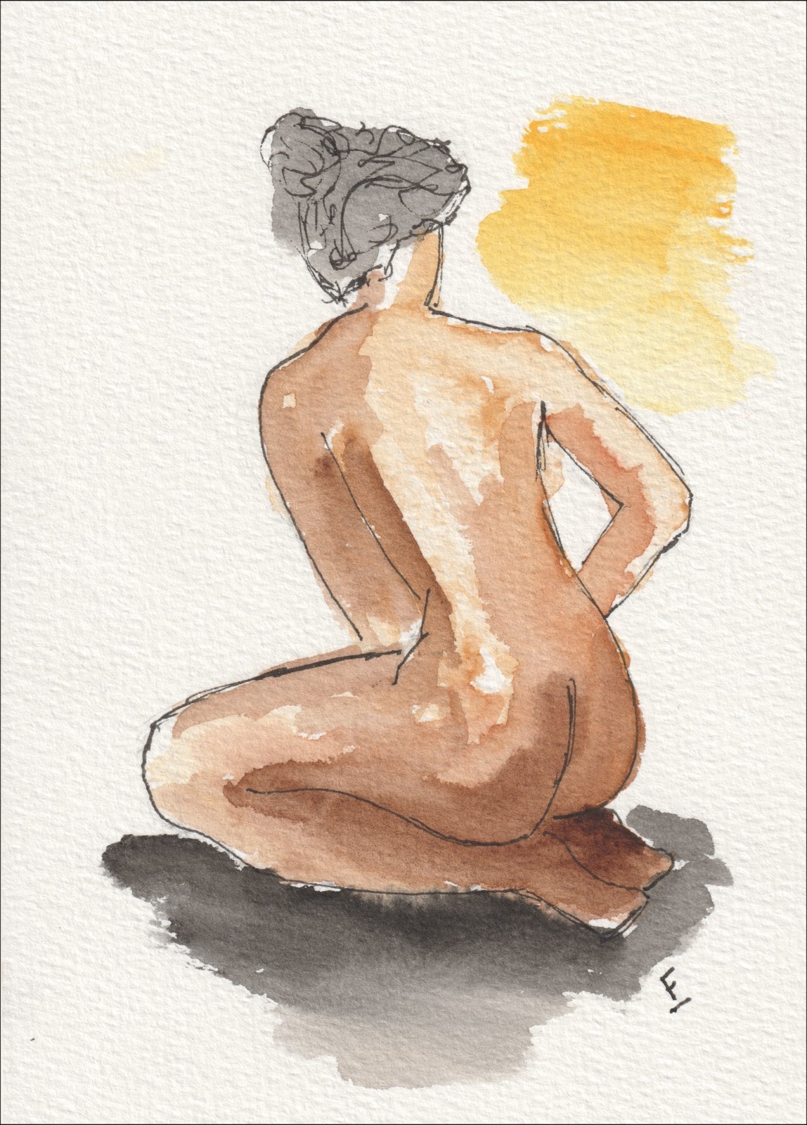 Figurative Female Painting In Watercolour And Ink, Contemporary Wall Art