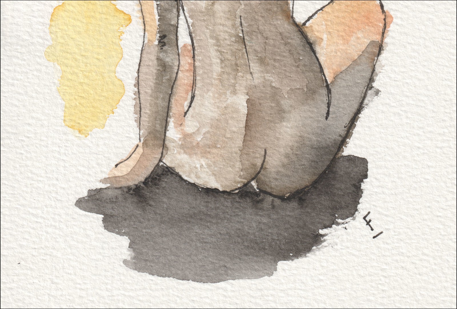 Abstract Figurative Female Painting In Watercolour And Ink Contemporary Wall Art - Image 3