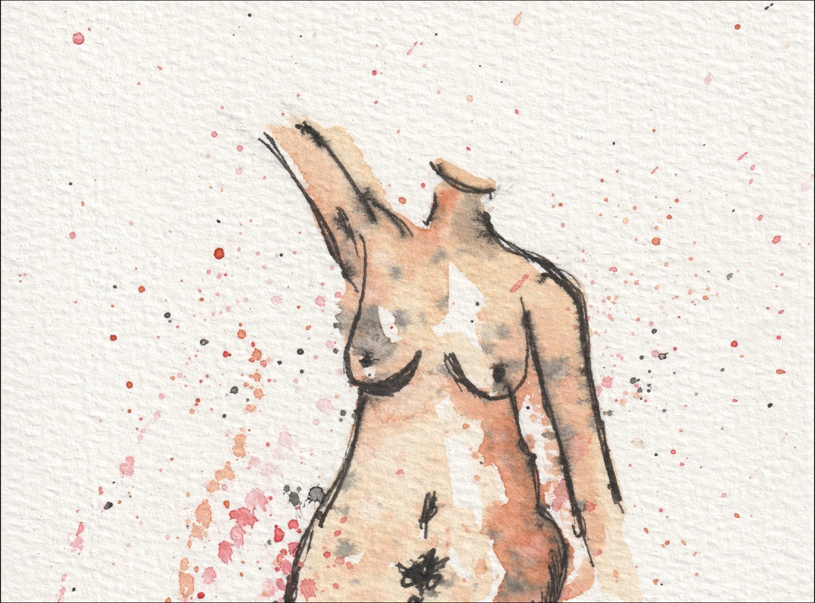 Abstract Figurative Female Painting In Watercolour And Ink Contemporary Wall Art - Image 2