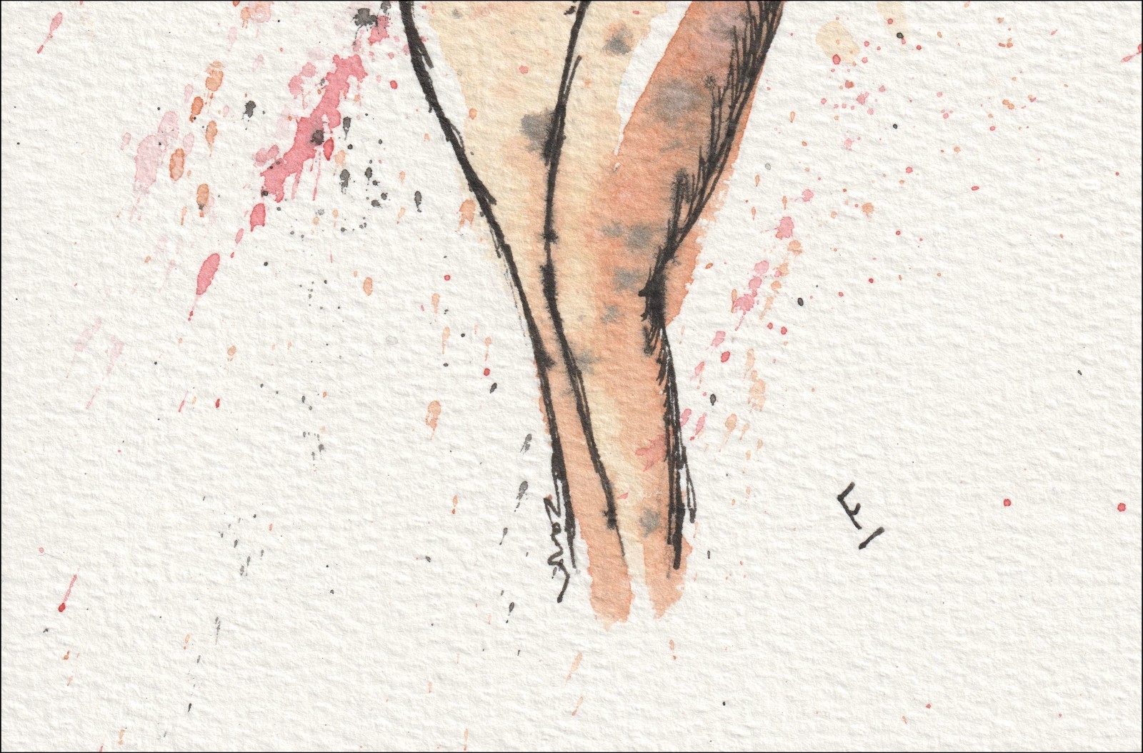 Abstract Figurative Female Painting In Watercolour And Ink Contemporary Wall Art - Image 3