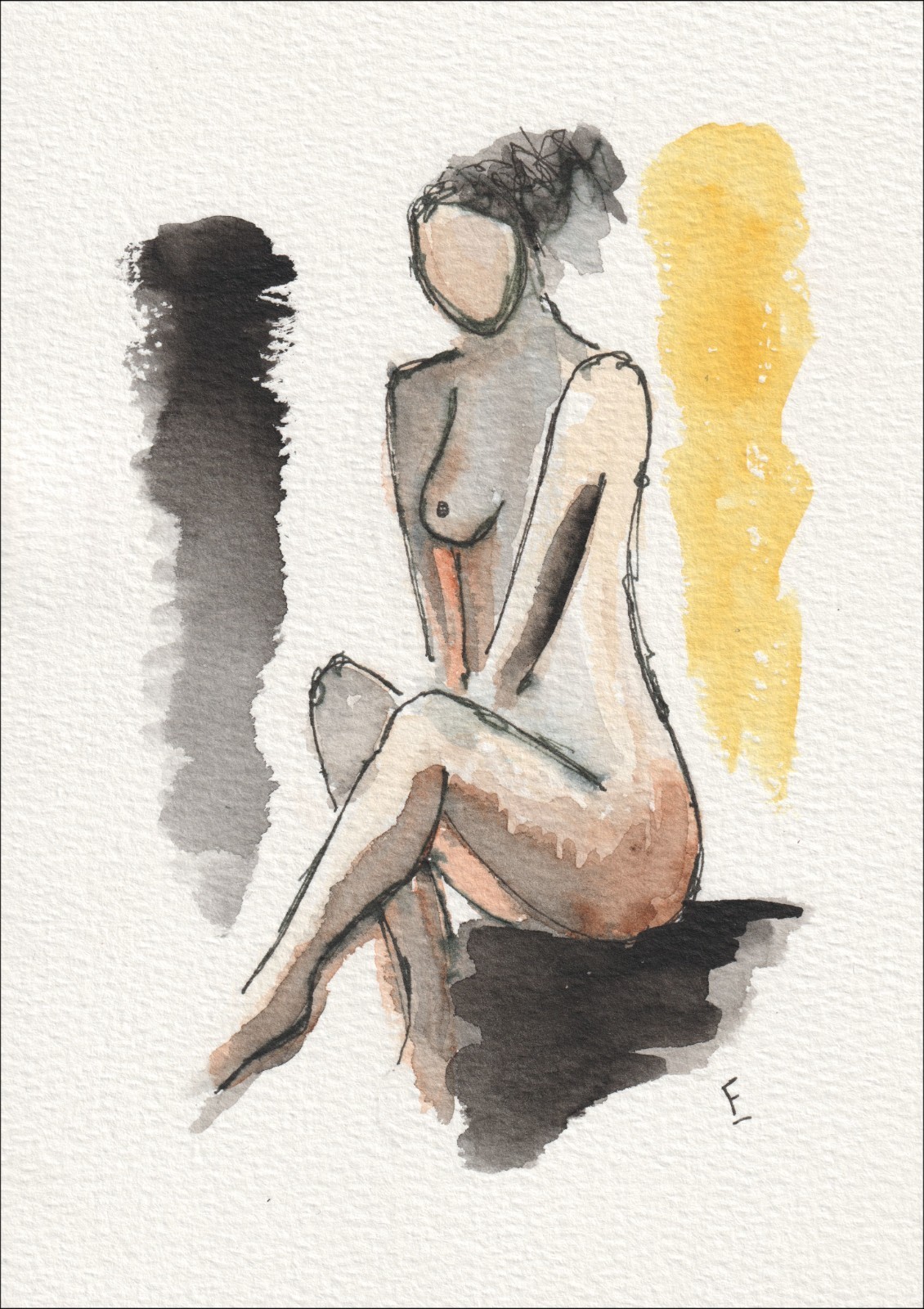 Figurative Painting Of A Woman In Watercolour And Ink, Contemporary Wall Art