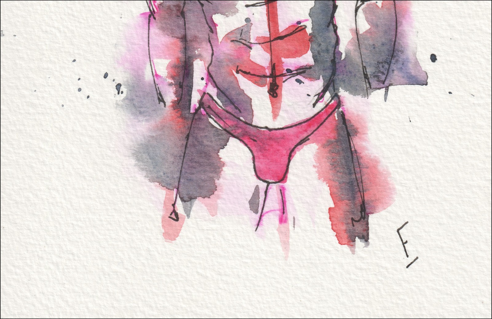 Figurative Male Painting In Watercolour And Ink, Original Signed Wall Art Sketch - Image 3