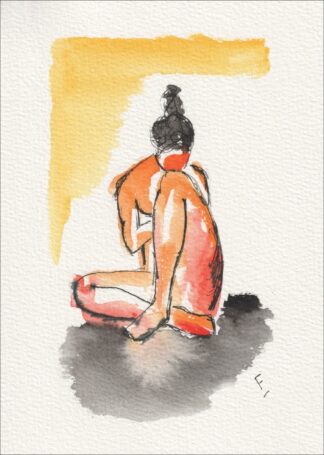 Abstract Figurative Painting Of A Woman In Watercolour And Ink, Contemporary Art