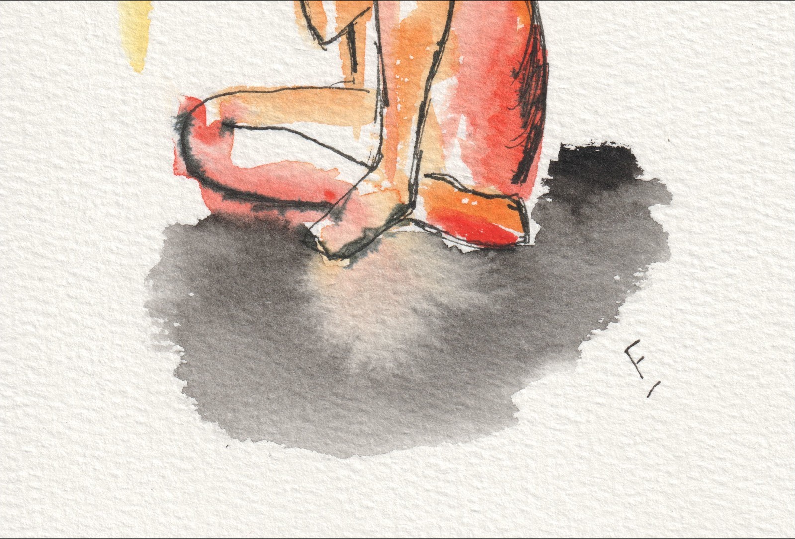 Abstract Figurative Painting Of A Woman In Watercolour And Ink, Contemporary Art - Image 3