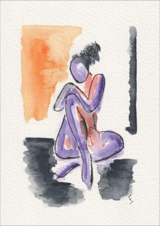 Original Signed Figurative Abstract Female Painting In Watercolour And Ink