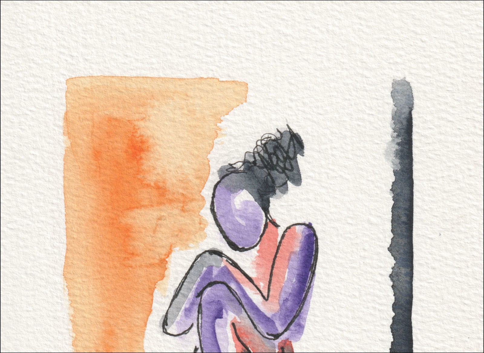 Original Signed Figurative Abstract Female Painting In Watercolour And Ink - Image 2