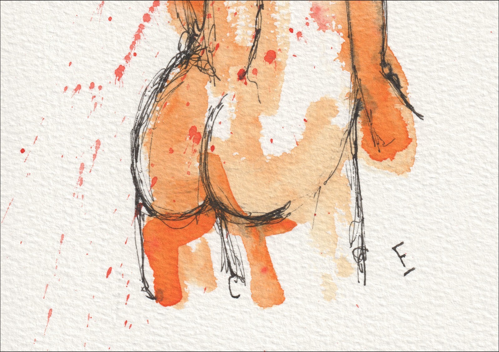 Original Signed Figurative Female Painting In Watercolour And Ink, Contemporary - Image 3