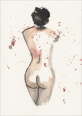 Executed from a direct, back-facing vantage point, this original wash and ink creation isolates the elegant contours of a full-length standalone silhouette.