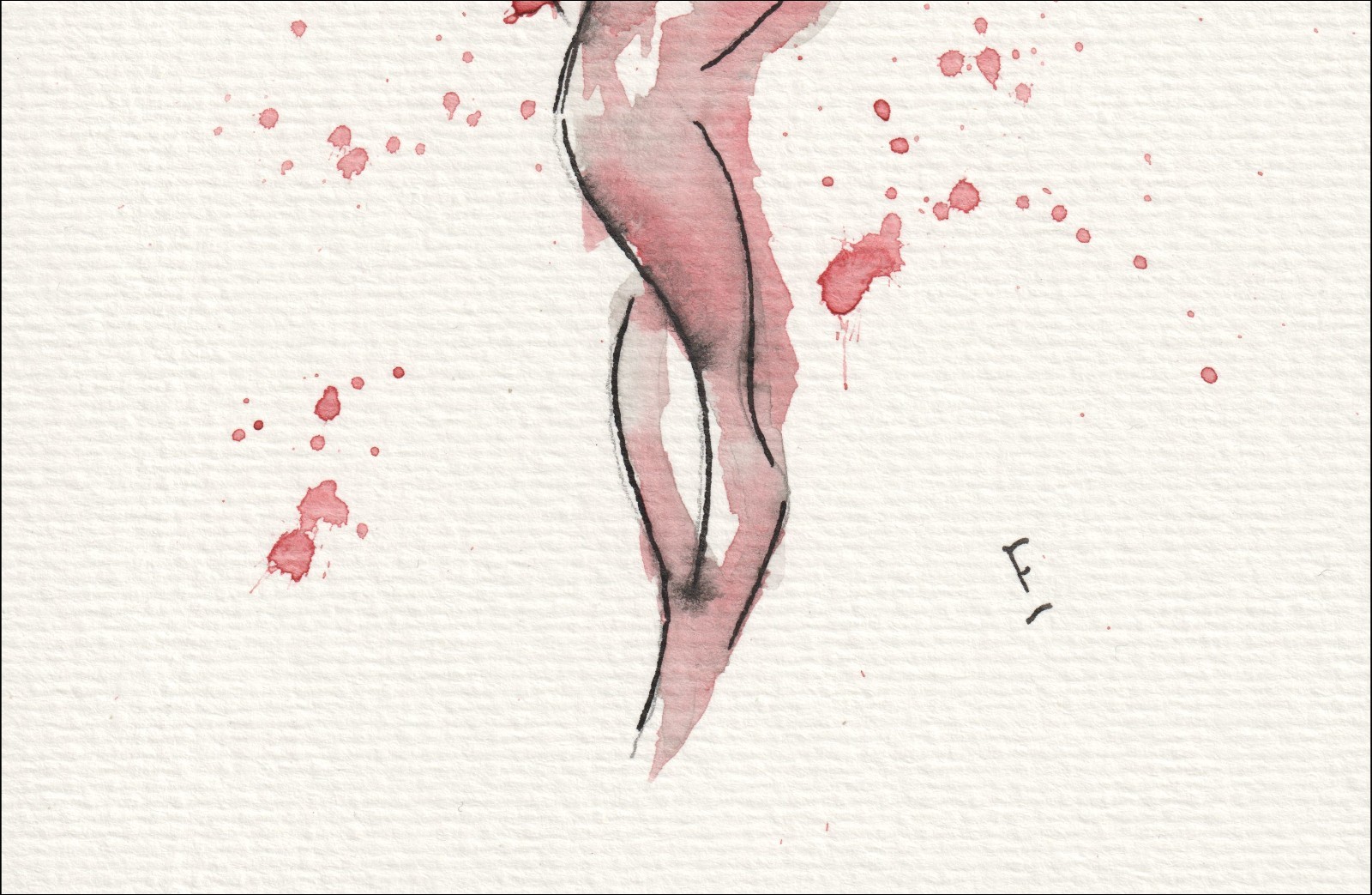 Presented in a standing, full-length orientation with one arm resting overhead, this original wash and ink piece investigates classical figurative curvature through a singular, fluid silhouette.