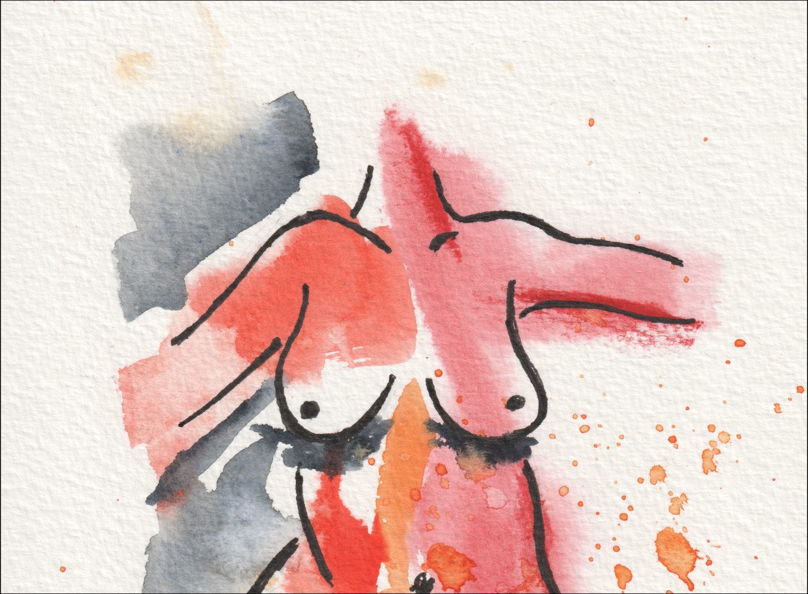 Captured in a striking, frontal orientation, this original wash and ink piece investigates physical presence through an expansive, upright silhouette.