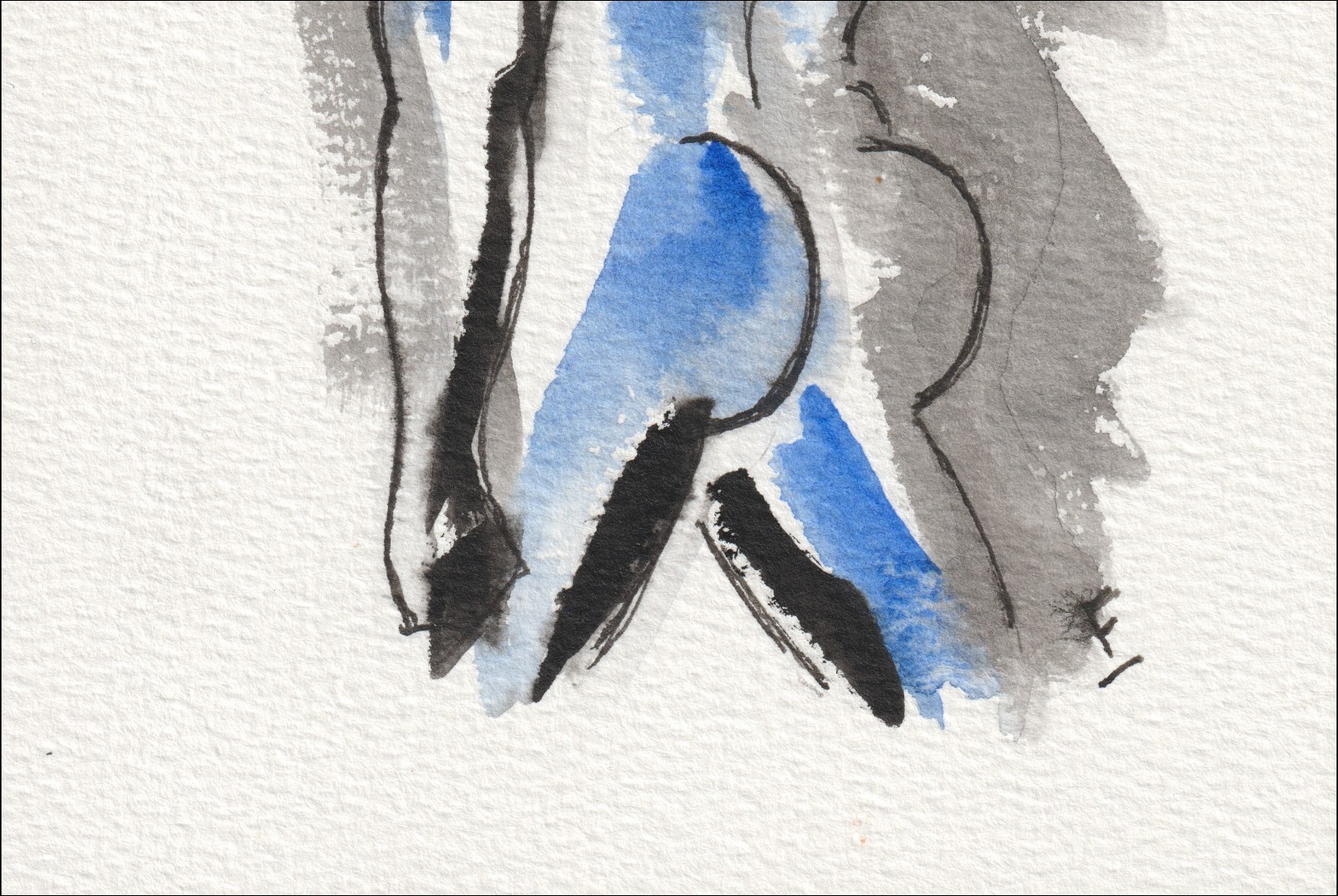 Captured from a clear, rear-facing orientation, this original wash and ink piece investigates linear alignment through a singular, standalone silhouette.
