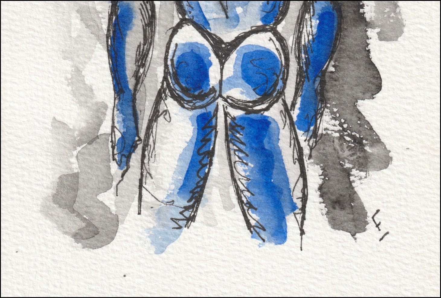 Captured from a direct, back-facing orientation, this original wash and ink piece investigates muscular alignment through a single, full-length silhouette.