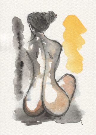 Figurative Female Sketch In Watercolour And Ink, Original Contemporary Wall Art