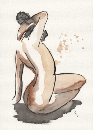 Figurative Female Gesture Painting In Watercolour And Ink, Original Wall Art