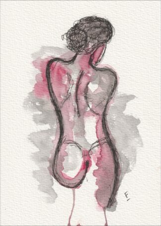 Original Signed Figurative Watercolour Painting Of A Nude Female, Feminine Art